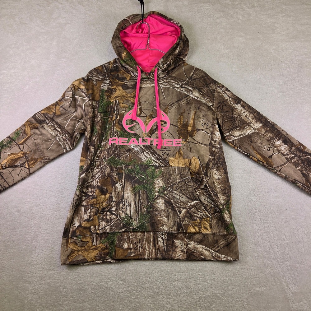 Realtree Camo Hoodie Girls Size Large 12-14 Pink Logo Camouflage Pullover